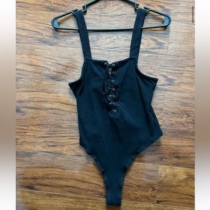 Lace Up Black Tank Bodysuit